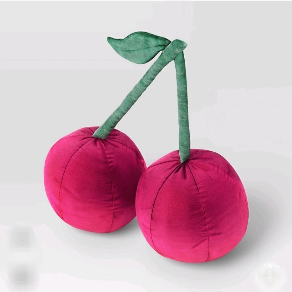 Room Essentials Pink Cherries Velvet Plush Throw Pillow 14" Valentines Day